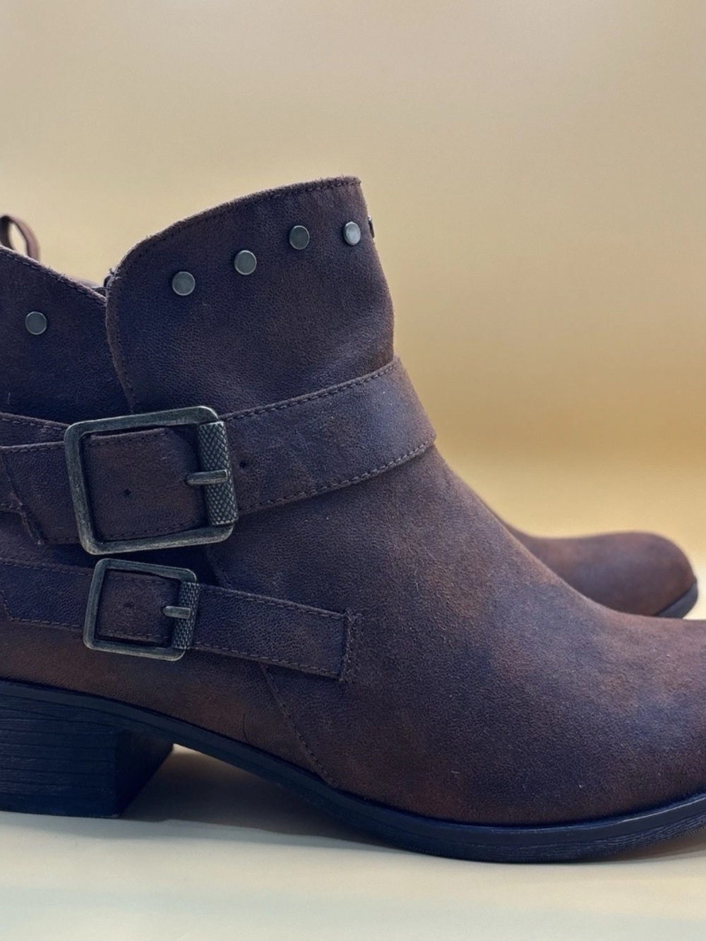 Falls Creek Womens Ankle Boots Size 9 Brown Studded Double Buckle Moto Western - Picture 6 of 10